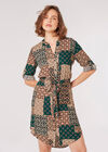 Retro Patchwork Shirt Mini Dress, Green, large