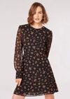 Ditsy Floral Chiffon Mini Dress, Black, large