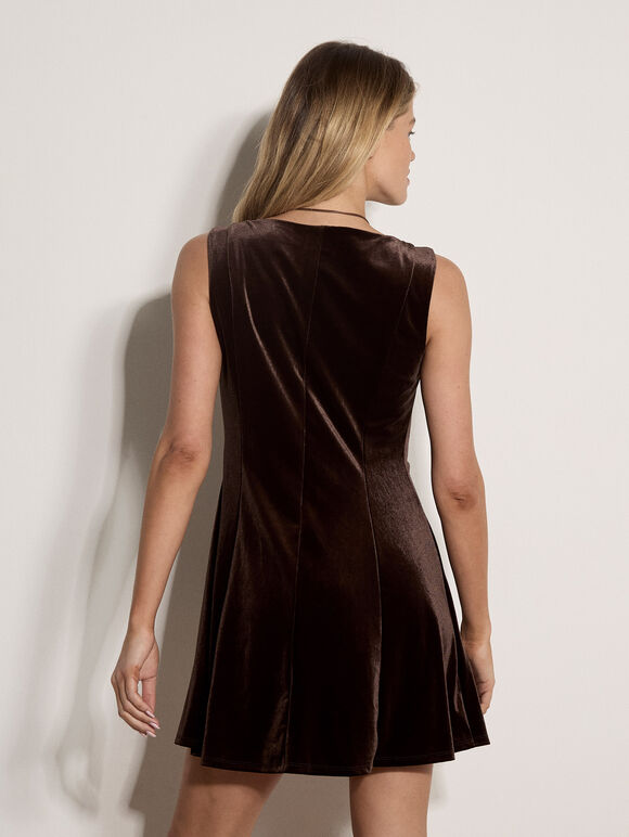 Velvet Swing Mini Dress, Brown, large