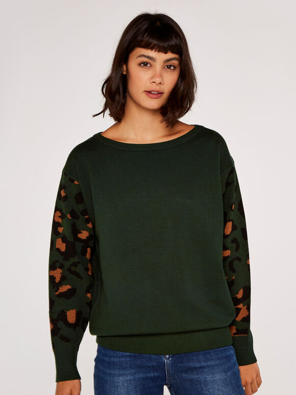 Animal Sleeve Jumper, Green, large