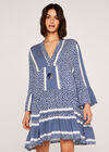 Geometric V-Neck Tiered Dress, Blue, large