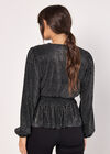 Metallic Spot Plisse Peplum Wrap Top, Black, large
