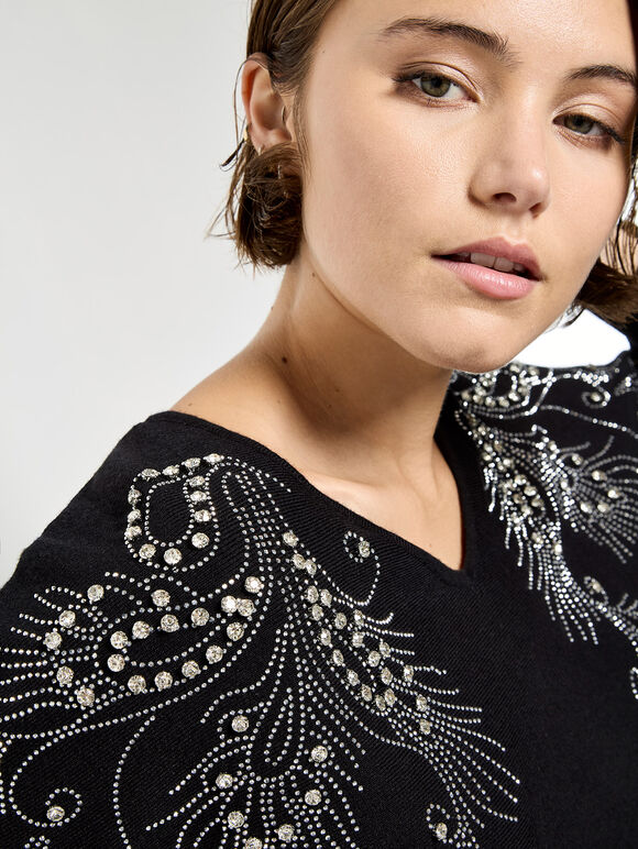 Diamante Feather Jumper, Black, large
