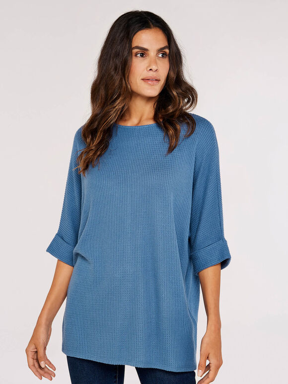 Waffle Knit Top, Blue, large