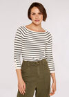  Stripe Ribbed Jumper, White, large