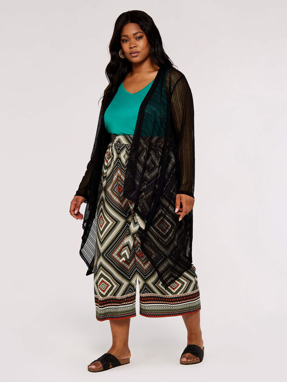 Curve Mesh Waterfall Cardigan, Black, large