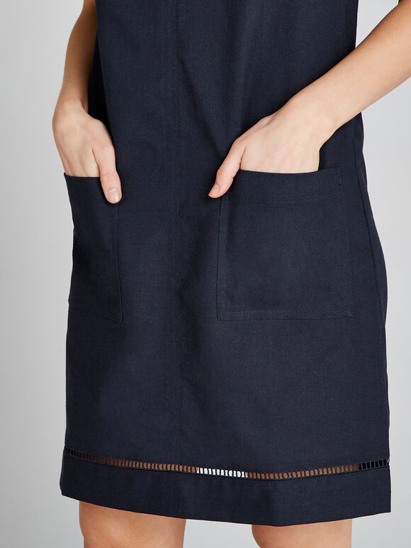 Lattice Edge Shift Dress, Navy, large
