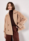 Tailored Short Peacoat Jacket, Brown, large