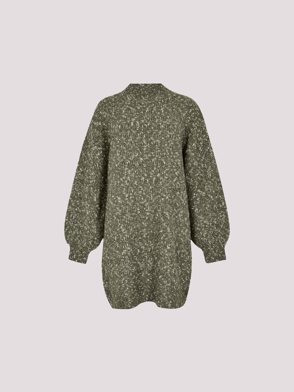 Flecked Knit Jumper Mini Dress, Khaki, large