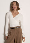 Rib Knit Wrap Top, Cream, large