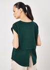 Linen Blend Split Back Oversized Top, Green, large