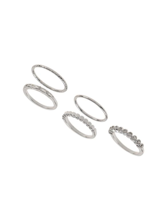 Fine Rhinestone Stacking Rings, Light Grey - Silver, large