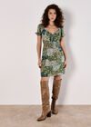 Ditsy Patchwork Milkmaid Mini Dress, Green, large