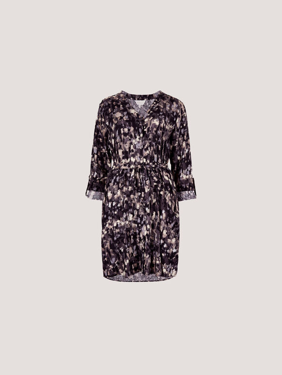 Abstract Brushstroke Shirt Mini Dress, Dark Grey - Charcoal, large