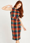Multi Check Ruched Bodycon Dress, Rust, large