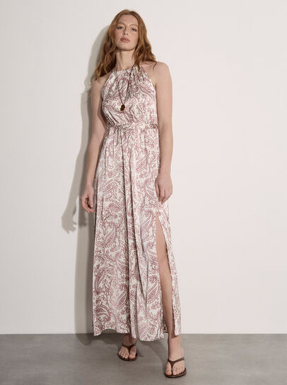 Paisley Print Satin Maxi Dress