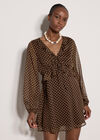 Polka Dot Chiffon Mini Dress, Brown, large