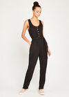 Sleeveless Button Down Jumpsuit, Black, large