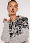 Fairisle Zip Through Cardigan, Grey, large