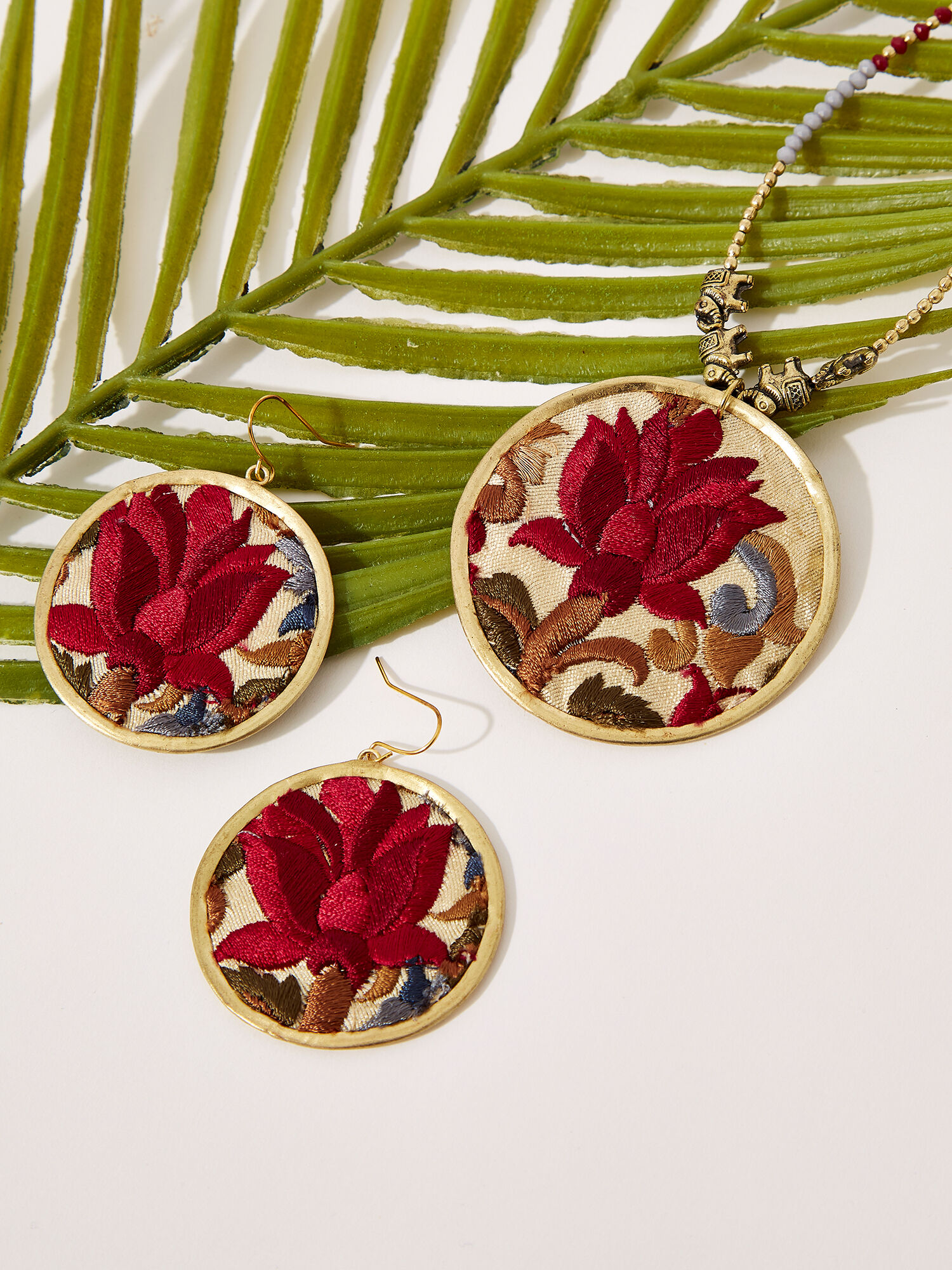 Embroidered Circle Necklace Apricot Clothing