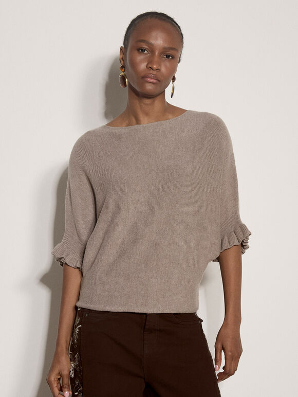 Soft Knit Batwing Top, Stone, large