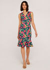 Tropical Floral Midi Dress, Navy, large