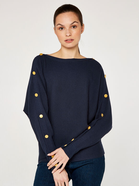  Button Detail Jumper, Navy, large