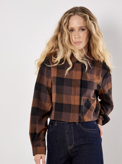 Check Print Cropped Shirt