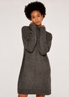 High Neck Chunky Knitted Dress, Dark Grey - Charcoal, large