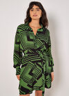 Geo Squares Shirt Mini Dress, Green, large