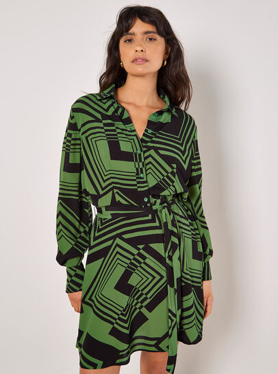 Geo Squares Shirt Mini Dress