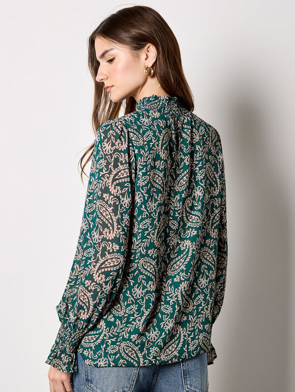 Paisley Print Chiffon Top, Green, large