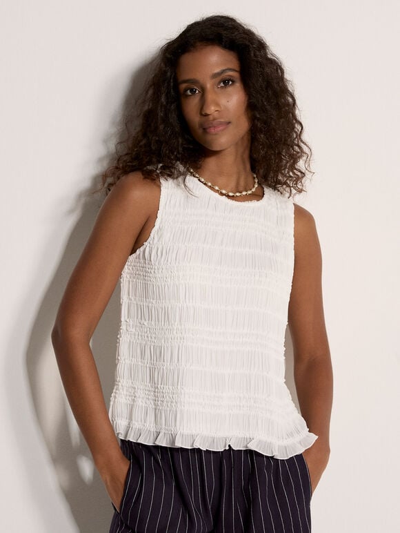 Crinkle Ruffle Chiffon Top, Cream, large