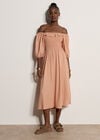 Smocked Bardot Maxi Dress, Peach, large