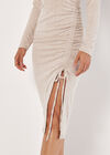 Ruched Knit Midi Dress, Stone, large
