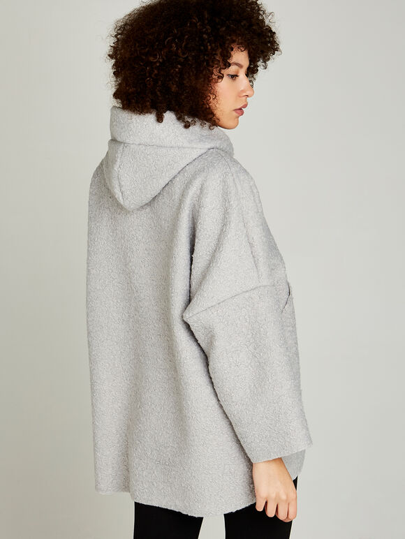 Boucle Borg Zip Through Cape, Grey, large