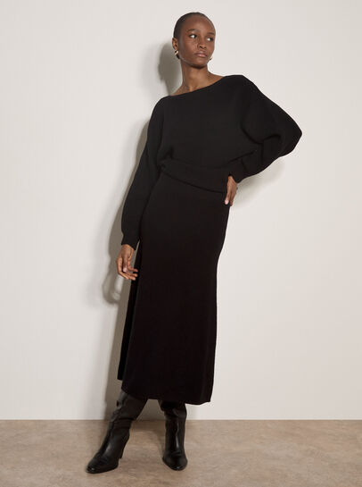 Ribbed Knit A-Line Maxi Skirt