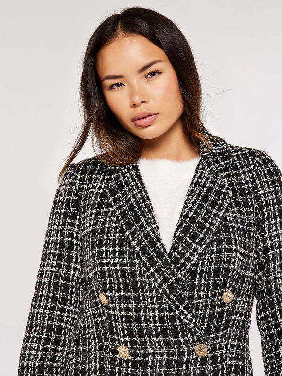 Monochrome Tweed Blazer, Black, large
