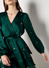 Sequin Spot Satin Wrap Mini Dress, Green, large