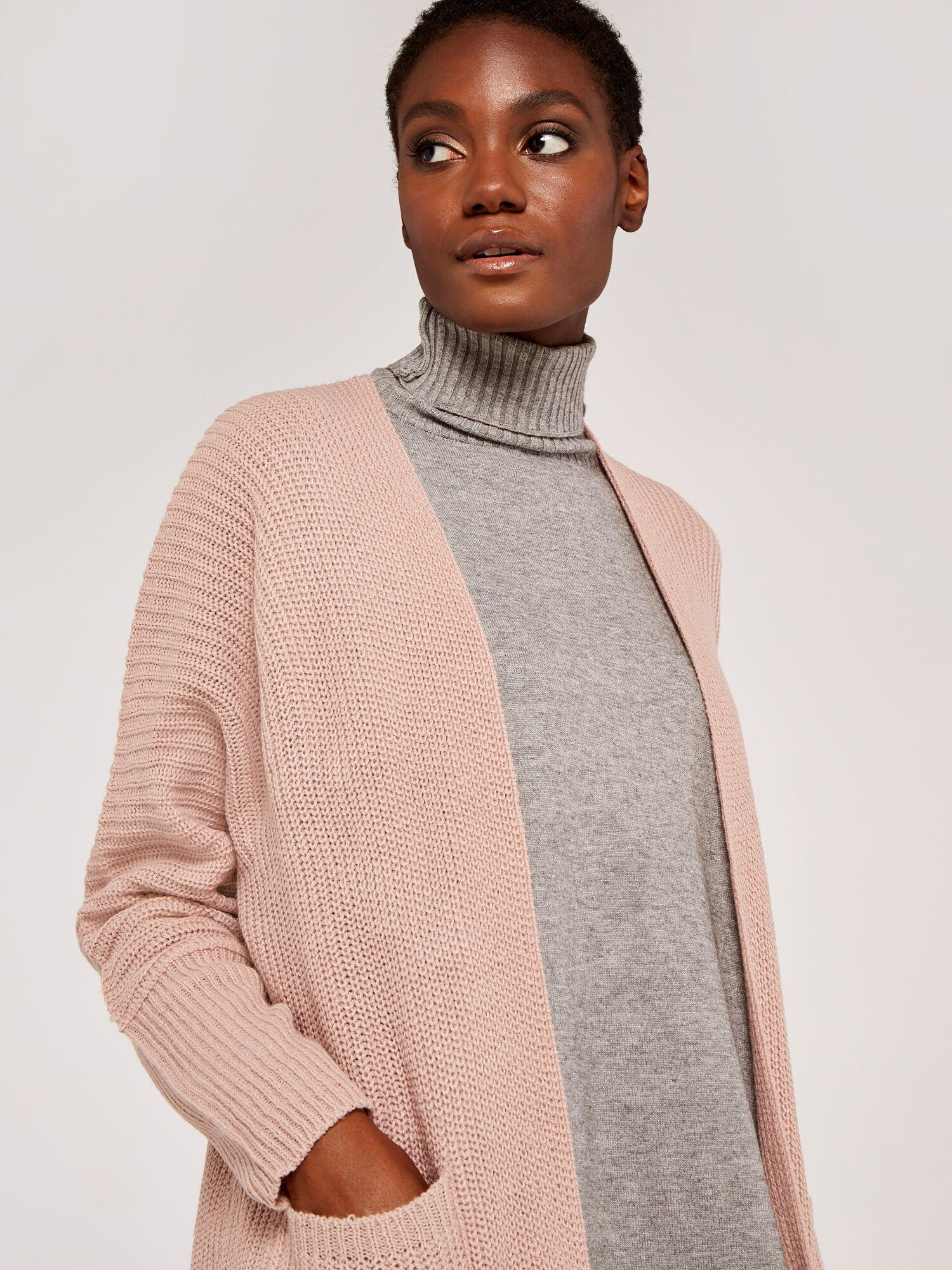 Fisherman 2 Pocket Open Cardigan Apricot Clothing