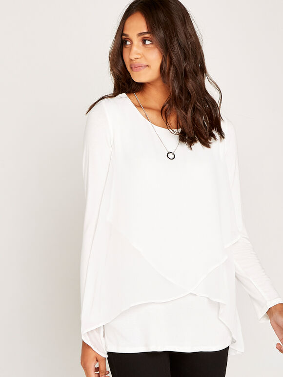 Cream Cross Over Jersey Top, Cream, large