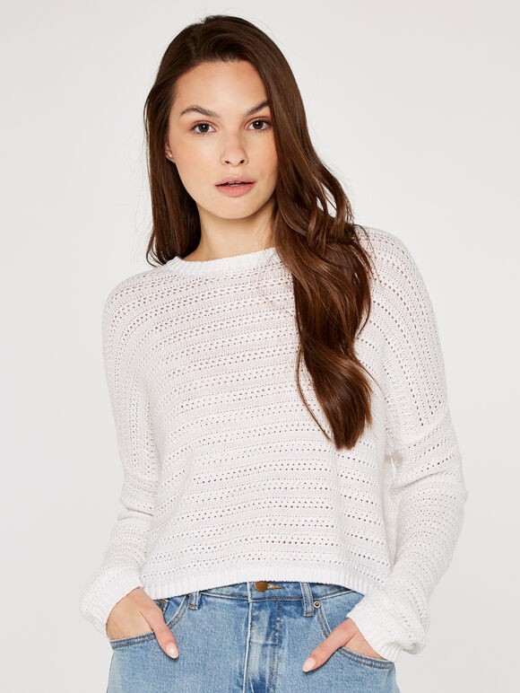 Rib Line Crop Jumper, Cream, large