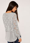 Sequin Chiffon Layered Knit Top, Light Grey / Silver, large