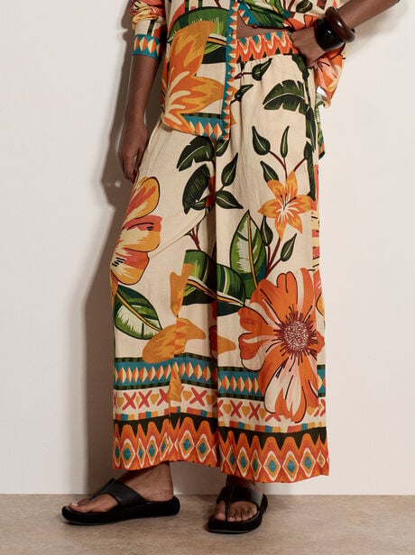 Tropical Floral Cotton Blend Culotte Trousers