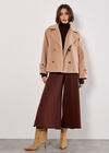 Tailored Short Peacoat Jacket, Brown, large