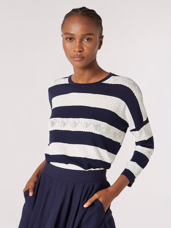 Jacquard Heart Lightweight Stripe Jumper, Navy, large