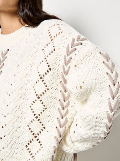 Pointelle Knit Lace Up Jumper