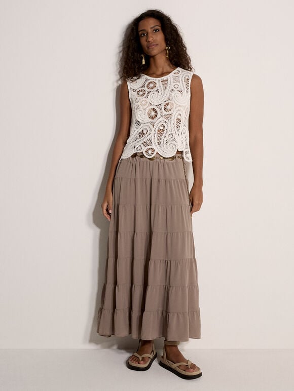 Paisley Cotton Crochet Top, White, large