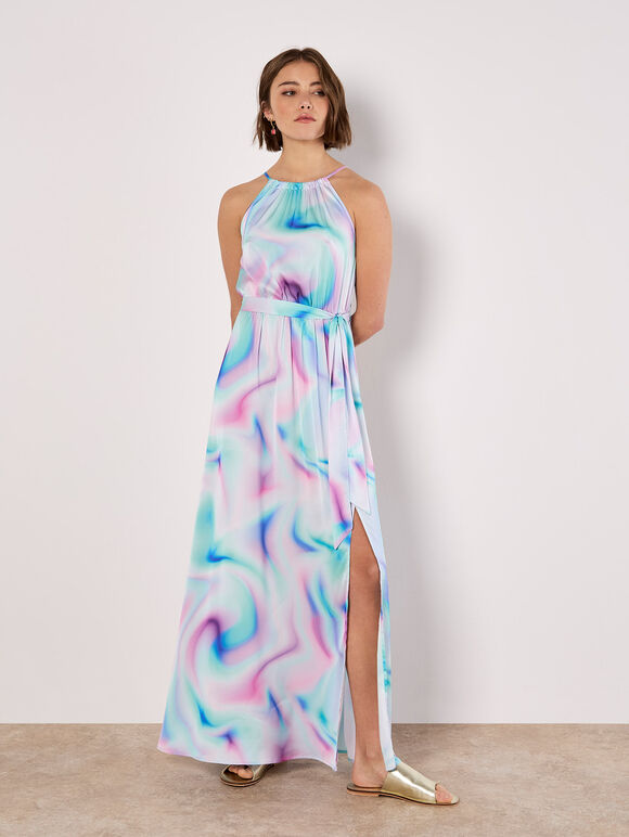 Pastel Swirl Satin Maxi Dress, Mint, large