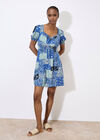 Ditsy Patchwork Milkmaid Mini Dress, Blue, large